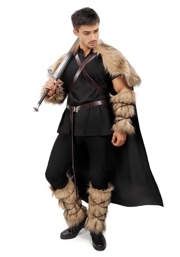 KUOIN Medieval Faux Fur Leg Warmer, Eskimo Leg Wraps Boots Covers with Strap (Brown)3