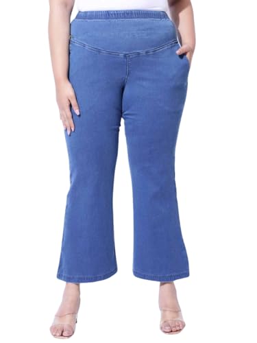 Image of AMYDUS Plus Size Women Tummy Shaper Bell Bottom Jeans | High-Waist | Stretchable | Wide Waistband | 2 Pockets | Cloud Soft Fabric | Tummy Tucker Jeggings for Women - L to 9 XL Black