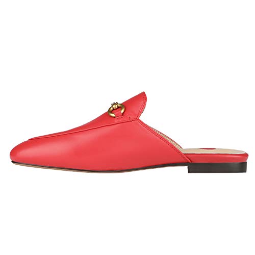 Image of Arqa Mules for Women Almond Toe Leather Flats Slip-on Comfort Backless Loafers Buckle Mule Shoes
