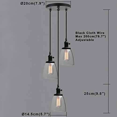 Image of Phansthy Industrial Pendant Ceiling Light Black Finished Chandeliers Light with 5.7 Inches Oval Glass Shade