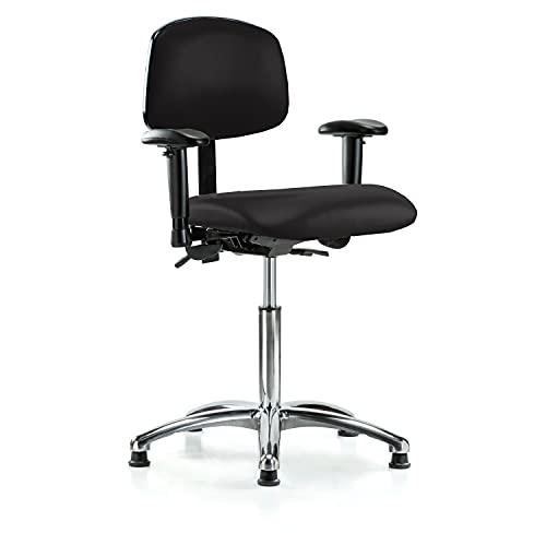 Image of Perch Chrome Stationary Multi-Task Office Chair with Adjustable Armrests | Medium Bench Height 20-27 inch | Black Vinyl
