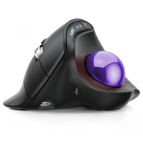 Image of Nulea M514 Vertical Trackball Mouse, Ergonomic Wireless Thumb-Control Mouse with Quiet Clicks, 3 Device Connection (Bluetooth & USB Receiver), Rechargeable for PC /Mac /Laptop /Tablet.(Purple)