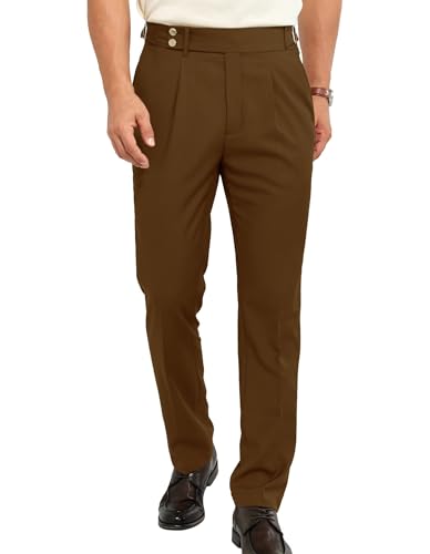 Mens Casual Dress Pants Expandable Waist Pleat Front Suit Pant Regular Fit Dress Slacks