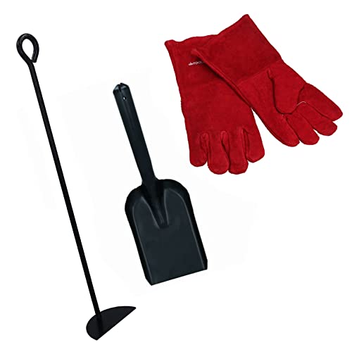AB Tools D Ash Rake Scraper, Shovel & Gloves Wood Burner Fire Coal Steel Metal Black