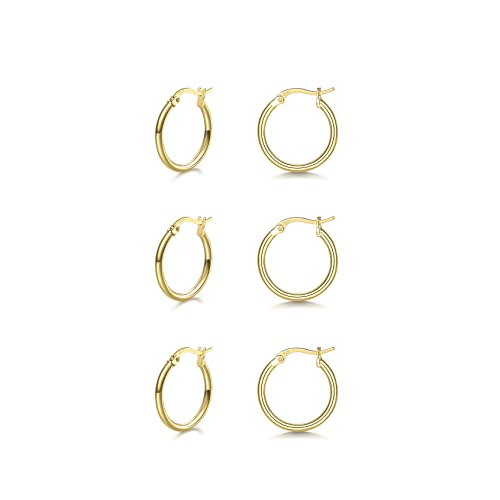 3 Pairs 925 Small Gold Hoop Earrings Small Gold Hoops for Women 13mm*3