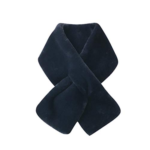 Women's Winter Faux Fur Scarf Collar Leopard Printed Shawl Neck Warmer Scarf Wrap Collar for Cold Weather (Navy Blue)