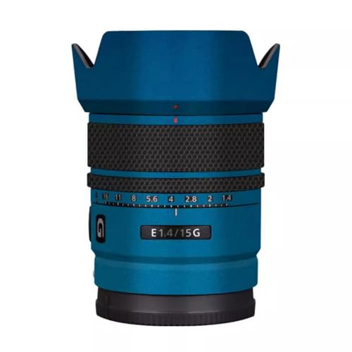 Protection vinyle bleu métallisé pour objectif Sony E 15 mm F1.4 G de photographe