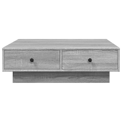 Table basse grise Sonoma 90x90 cm carrée en bois robuste avec rangement