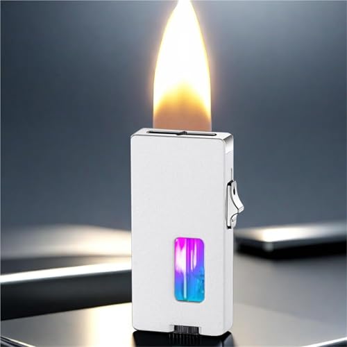 Encendedor de gas butano con llama suave y ancha plateado