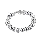 PMANY 925 Sterling Silver Plated Round Beads Chain Bracelet Bangle (10mm)