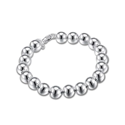 PMANY [Mother's Day Special] 925 Sterling Silver Plated Round Beads Chain Bracelet Bangle (10mm)
