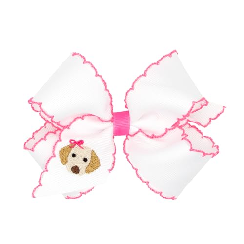 Nœud pour fille Wee Ones taille M motif chien brodé et bord Moonstitch