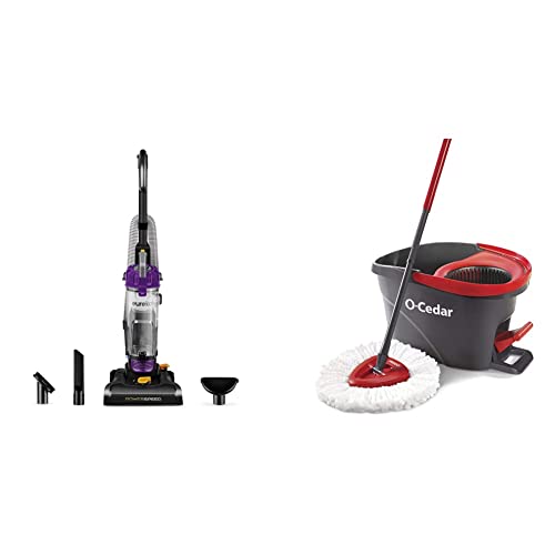 Image of EUREKA NEU182B PowerSpeed Bagless Upright Vacuum Cleaner, Lite, Purple and O-Cedar EasyWring Microfiber Spin Mop, Bucket Floor Cleaning System, Red, Gray