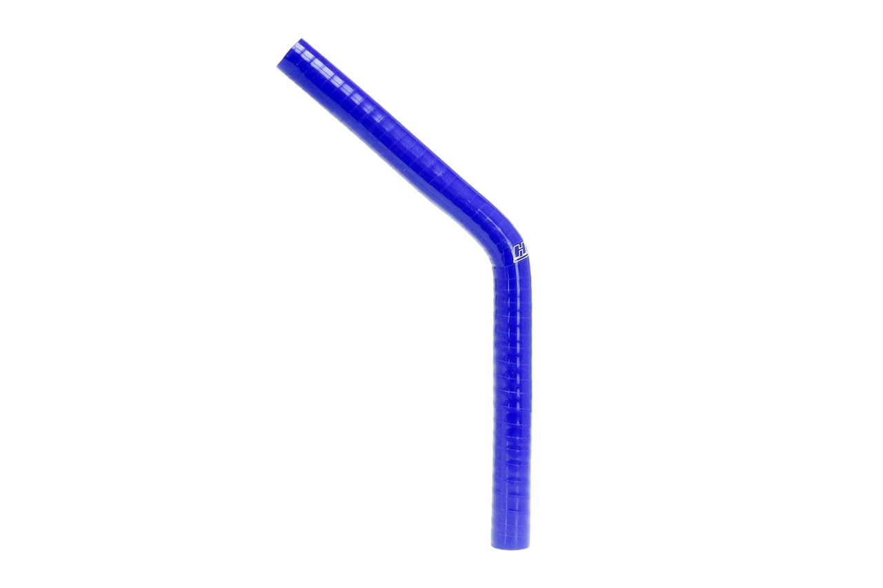 HPS HTSEC45-150-L10-BLUE High Temp 4-ply Reinforced Silicone 45 Degree Elbow Coupler Hose, 75 psi Maximum Pressure, 10" Leg Length on each side, 1-1/2" ID, Blue