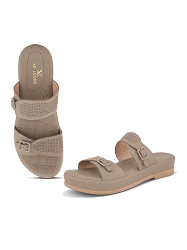Image of XE Looks Women's Elegant Buckle Sandals - Perforated Comfort For Everyday Style