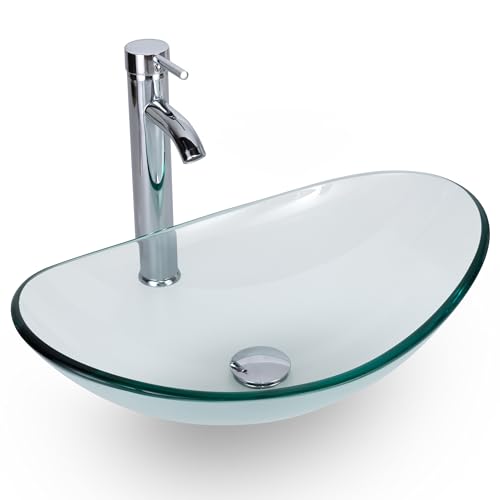 eclife 21.5" Bathroom Vessel Sink Modern Artistic Single Clear Boat
