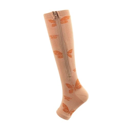Image of Zipper Compression Socks for Women & Men Circulation Calf Knee High 15-20mmHg Open Toe Compression Stocking suit for Circulation Support