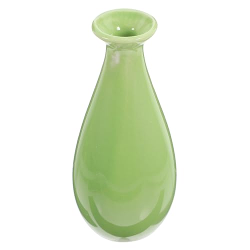 PRETYZOOM Green Ceramic Vase Set of 2 - Small Porcelain Flower Vases for Home and Office Table Decoration Rustic Green Ornaments for Indoor Gardening and Coffee Table Display