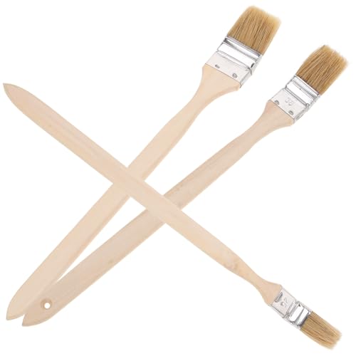 MUCKLILY 3 Piezas Brochas de Pintura Industriales con Mango Curvado de Madera Cerdas Mixtas para Uso Reutilizable Paredes y Superficies Rugosas para Detalles y Cobertura Rápida el Hogar