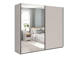 PEGANE Armoire Placard à 2 Portes coulissantes Dont 1 avec Miroir Coloris Beige Kashmir   Longueur 220 x Profondeur 60 x Hauteur 195,5 cm