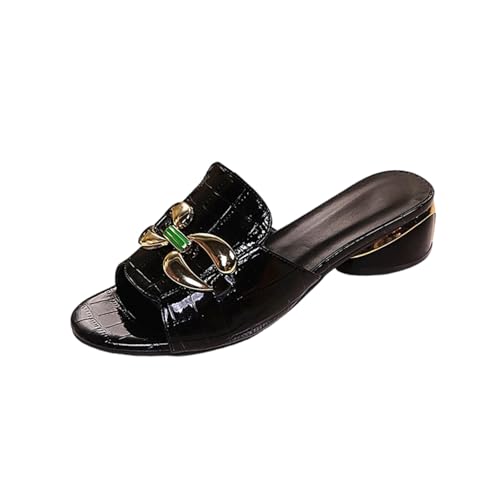 Pantoufles tendance femme bout rond bout ouvert avec chaîne en métal