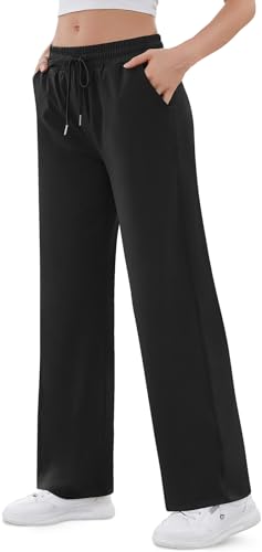 Tarse Women High Waisted Sweatpants Straight Leg Lounge Yoga Pants Open Bottom Athletic Workout Sweat Pants With Pockets Black M thumb #2