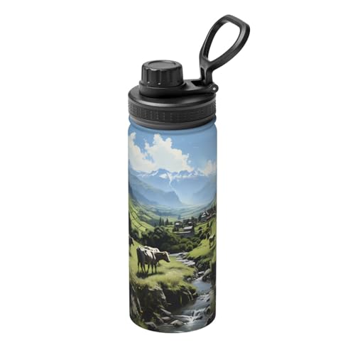 Alpine Farm Cows Stainless steel travel thermos, 18OZ sports thermos, suitable for cycling, gym, basketball, outdoor thermos