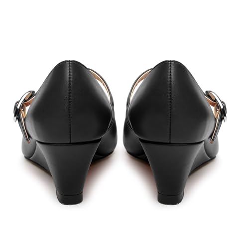 Wedge Pumps for Women Mary Jane Heels Pointed Toe Patent Closed Toe Wedge Heels Slip On Ankle Strap Heeled Dress Party Office Shoes 2.5inch4