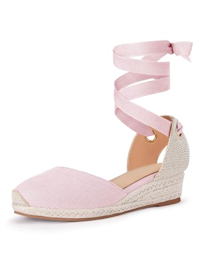 Image of Coutgo Girls Espadrille Platform Wedge Sandals Closed Toe Lace Up Ankle Strap Summer Shoes Toddler Little Big Kid