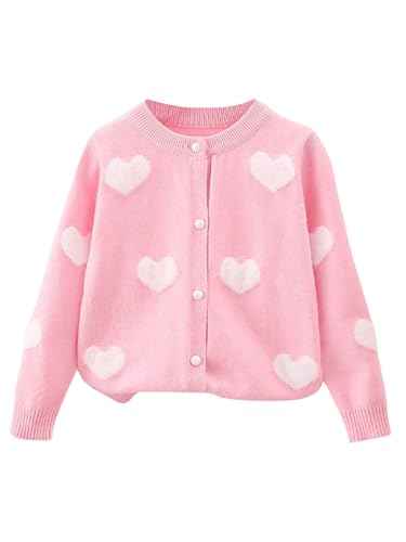 Floerns Girl's Heart Print Long Sleeve Knitted Button Front Kawaii Cardigan Sweater