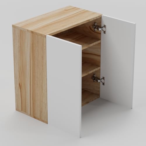 Image of 2 Door Multipurpose Wall Mounted Cabinet with Adjustable & Fixed Shelf | Storage for Modular Kitchen, Bathroom, Office & Living Room | DIY | Color-Asian Light & White | Size-60x33x63.8 Cm
