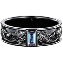 Black Gold Mens Natural Alexandrite Wedding Band 925 Silver/10K/14K/18K Real Gold Leaf Art Deco Bands 6mm 7mm Men's Couple Matching Wedding Ring Gifts for Fiance Husband Father