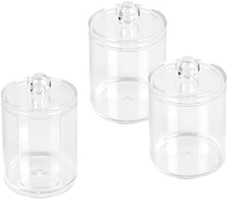N/A 3PCS Acrylic Cotton Swab Holder Bathroom Clear Swab Jar Round Cotton Bud Case,Makeup Pads Organizer Transparent Swab Holder with Lid for Cotton Rounds Cosmetic Pads