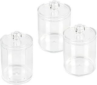 N/A 3PCS Acrylic Cotton Swab Holder Bathroom Clear Swab Jar Round Cotton Bud Case,Makeup Pads Organizer Transparent Swab Holder with Lid for Cotton Rounds Cosmetic Pads