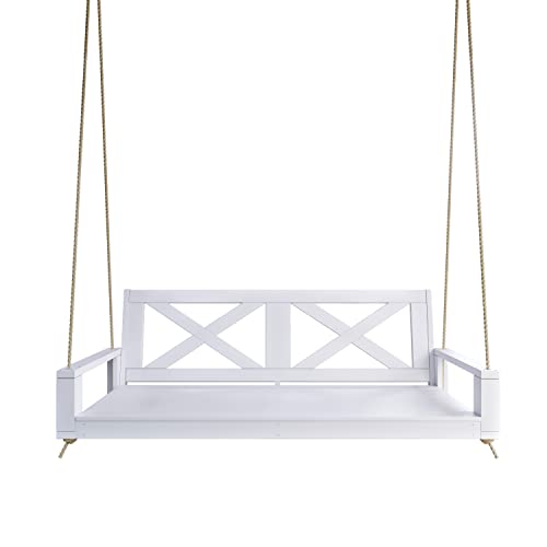 Image of Malvern 5 Foot Wood Porch Swing Bed in White Paint, Amish Handcrafted Daybed Style Swing