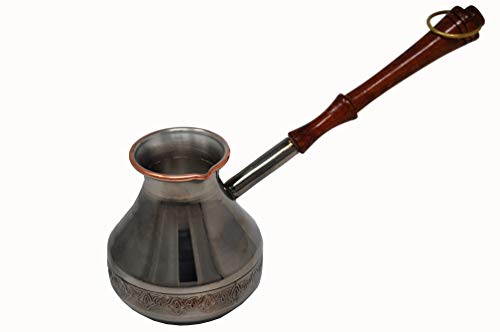 Cafetera de Cobre Metalizado - Mango de Madera - Tipo Turka -200 ML - para Café Turco, Griego, Ruso - Hecha en Rusia