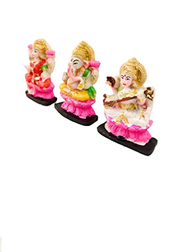 Gavya International Laxmi Ganesha Sarasvati Statue Lakshmi Ganesh Murti Idol Marble Sculpture ganpati Ji for Diwali Deepawali Pooja puja. Deewali. Indian Gift Items Size- Height- 3.25 inch - Image 2