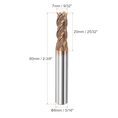 Image of HARFINGTON Micro Grain Carbide Square End Mill 9 /32 inch x 25 /32 inch (7mm x 20mm) Cut 5 /16 inch (8mm) Shank 2-3 /8 inch (60mm) Length AlTiN Coated 4 Flutes Square Nose Cutter for Alloy Steel Hardened Steel