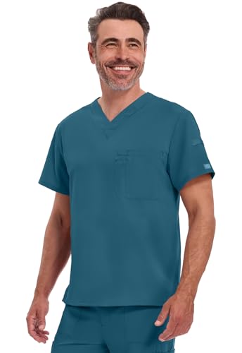 Image of Dickies EDS Essentials Scrubs for Men V-Neck 360 Stretch Medical Scrub Top | Relaxed Fit, 2 Pocket Design, 360 Stretch, Moisture Wicking Fabric, Durable Construction, Side Vents, Easy Care