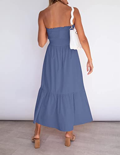 Image of ZESICA Women's Summer Boho Strapless Maxi Dress 2026 Casual Off Shoulder Smocked Flowy A Line Beach Holiday Long Dresses