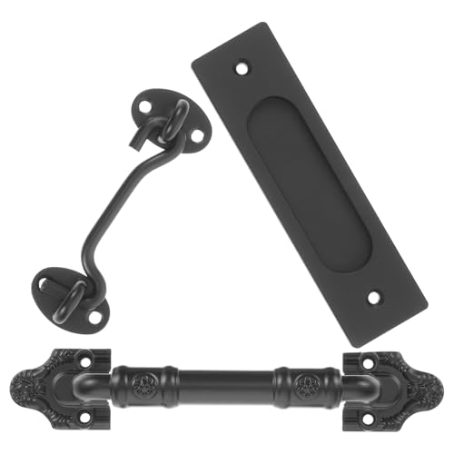 DECHOUS 黒色マット仕上げ納屋ドアハンドル 耐久フック アイラッチ付き 滑り止めキャビネット用 引き戸用簡単取付