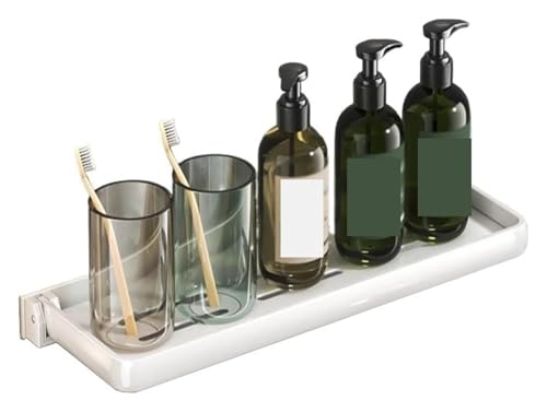 Mensola da doccia pieghevole in alluminio, senza trapano, da parete, con ventose, 50 cm, soluzione salvaspazio per bagno e vasca da bagno, colore: bianco