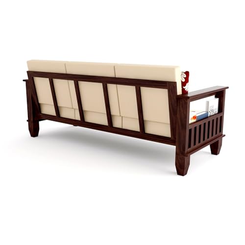 Image of Sheesham Wood 3-Person Sofas for Living Room Home || Solid Wood 3 Seater Sofas Without Small Cushion Furniture for Guest Room Office (Walnut Finish)
