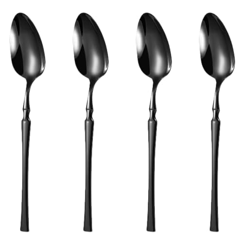 Image of Dinner Spoons Set of 4 | Korean Vintage Style Flatware | Dishwasher-Safe Stainless Steel Cutlery for Home, Restaurant & Gift Giving (Matte Black)