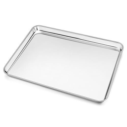 Homikit Backblech, Edelstahl Rechteckige Kuchenblech zum Backen Braten Servieren, Spiegelpoliert Ofenblech Groß, 40,6 * 30,6 * 2,5cm, Spülmaschinenfest