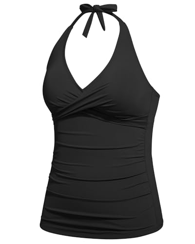 Tempt Me Women’s Tankini Top Halter Tummy Control Swim Tops Only Twist Front V Neck Bathing Suit No Bottom2