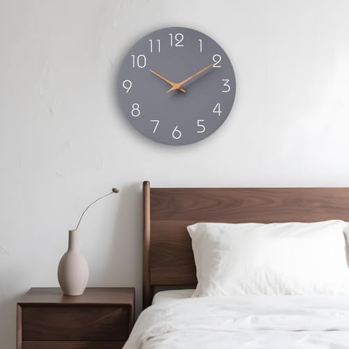 Image of Mosewa Wall Clock 8 Inch Gray Battery Operated Silent Non Ticking Simple Modern Clock Decorative for Bedroom Living Room Kitchen Home Bathroom Office