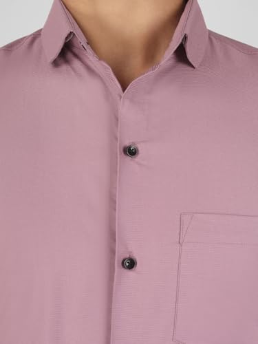 Image of Mens Cotton Lycra Full Sleeve Slim Fit Semi-Formal Shirt | Textured Pattern | Curved Hem
