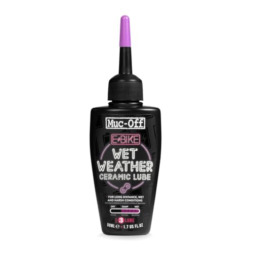 Muc-Off E-Bike Wet Chain Lube, 50 Millilitres - Premium Electric Bike Chain Lubricant With UV Tracer Dye - Formulated For Wet Weather Conditions