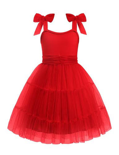Arshiner Girls Dresses Summer Sleeveless Bow-Tie Straps Formal Fancy Party Birthday Tulle Dress